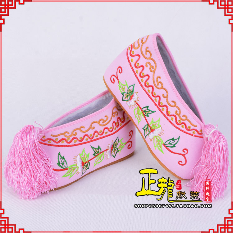 广陵花旦鞋女绣花彩鞋 舒适款草花内高彩鞋