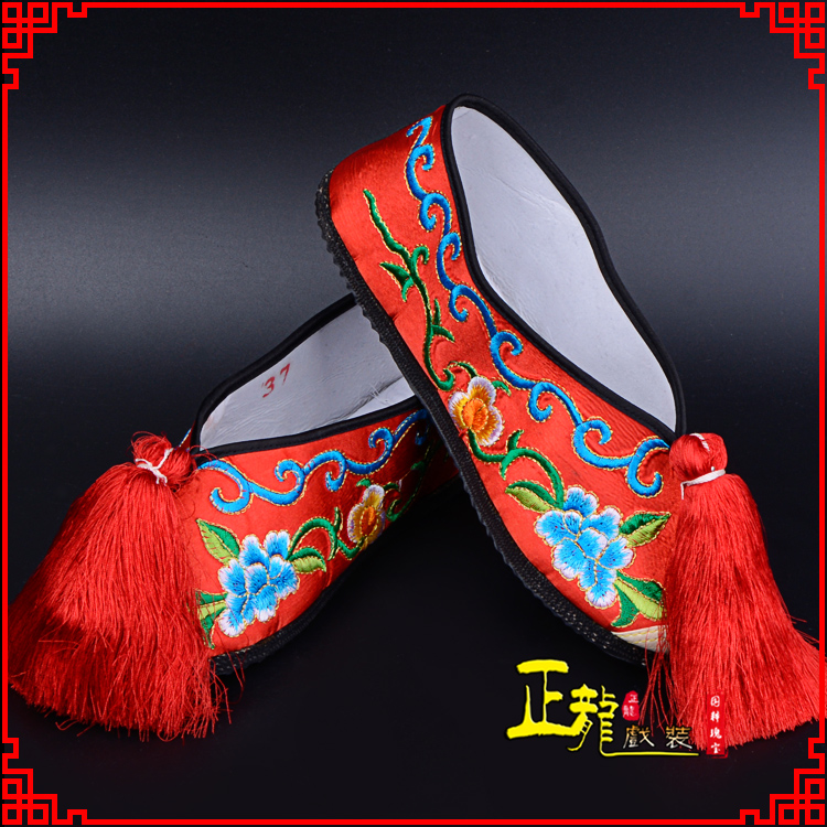 广陵京剧越剧戏曲彩鞋花旦绣花 普平底彩鞋